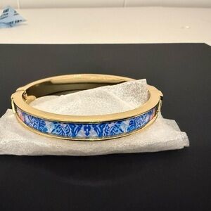 Lilly Pulitzer Gold and Blue Floral Bangle Bracelet